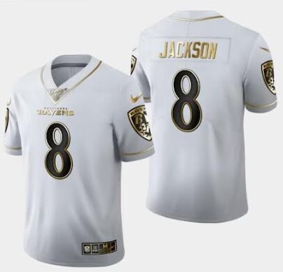 Men's Baltimore Ravens Active Player Custom White Gold 100th Season Vapor Untouchable Limited Football Stitched Jersey